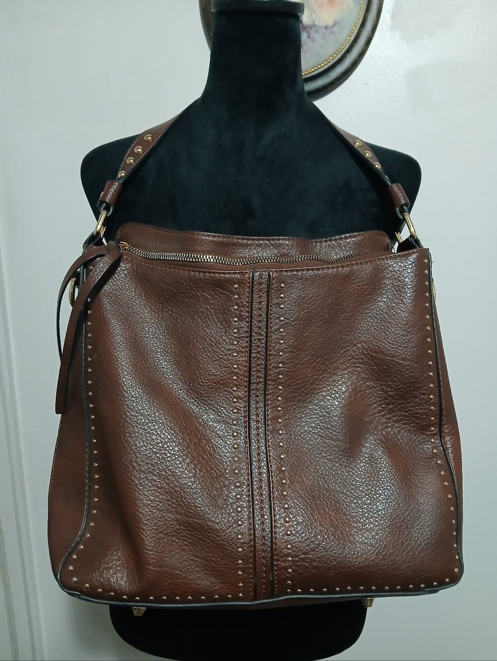 Montana West Brown Leather Studded Hobo Carry/Conceal Shoulder Bag